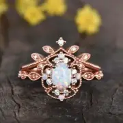 2.50Ct Oval Cut Simulated Opal Bridal Set Ring 14K Rose Gold Plated