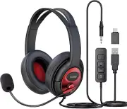 NEW USB Headset with MicrophoneType-C/USB/3.5mm Jack 3-in-1 PC Noise Canceling