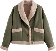 Hixiaohe Womens Fall Jackets Faux Suede Coats Sherpa Lined Outerwear Casual Fash