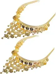 [Generic] 2pcs Dance Headgear Hair Ribbons Hair Toppers Head Band Vintage Jewelry Boho Clothes Apparel Sequins Costumes Outfits Headbands Gold Hair Accessories Gold Head Jewelry Golden Alloy