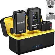 NEEWER CM28 Wireless Lavalier Microphone System with Charging Case Noise Canceling 4GB Storage 9Hrs Recording 48KHz 16 Bit Uncompressed Audio Lapel Mic Compatible with iPhone iPad Android PC Camera