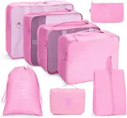 8 Pcs Set Packing Cubes Travel Cubes For Suitcase Lightweight Luggage Organizers Packing Organizers,Pink