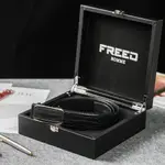 【FREED】方形銀色扣商務休閒頭層牛皮自動皮帶 - 黑色 生日禮物 男友禮物 客製化刻字