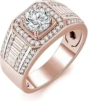 [Jelafu] 1CT Moissanite Rings for Men Sterling Silver Bezel Engagement Ring Simulated Diamond D Color VVS1 Clarity Round Cut Moissanite Ring Mens Pinky Ring Size 7-15
