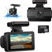 Dash Cam, Cam Front and Rear, Camera for Cars, 32GB Free SD Black