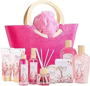 Green Canyon Spa Gifts Baskets for Women, 11pcs Cherry Blossom Spa Relaxing Gift Bags Sets with Shower Gel, Body Lotion, Christmas Birthday Gifts for Her, Mothers Day Gifts