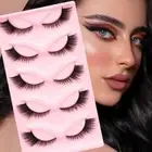 5 Pairs Cat Eye Lashes Faux Mink Eyelashes Clear Band Lashes Natural Look Wisp^*