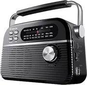 Defender® Vega Portable Retro Radio with Bluetooth, FM/AM/SW Radio Reception, Integrated Battery, Kitchen Radio, Telescopic Antenna, Speaker 5W, USB-C, Black