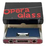 Opera Glasses Coated Lens 25x Chrome & Blue Binoculars In Box Vintage NEW
