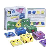 Face Change Cube Game Wooden Expressions Matching Block Puzzles Building Game...