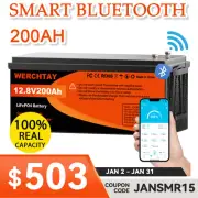 12V 200Ah Lithium Iron Phosphate Battery LiFePO4 Rechargeable Camping Bluetooth