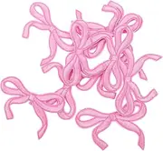 Angoily 10pcs Pink Bowknot Embroidery Patches Cute Iron Appliques for DIY Clothing Hats Bags and Jackets Small Bow Iron Patches for Fashion Embellishments