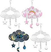 4Pack 10inch Sublimation Wind Spinner Blanks 3D Aluminum Metal Wind Sculpture Kinetic Spinners for Yard and Garden Indoor Art Ornaments Hanging Decoration (Cloud)