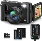 Digital Camera, 4K 48MP Autofocus Vlogging Camera with 32G Memory Card 16X Digit