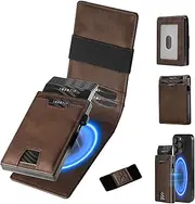 [iwantit] 3 in 1 MagSafe Mens Minimalist Wallet: Slim Bifold Wallet - Smart Pop up Card Holder - Cash Strap, Premium Leather, Apple Magnetic Wallet for iPhone, ID Window, RFID Blocking, Nubuck Brown