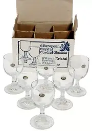 European Crystal Cordial Liqueur Glasses Snifters Set Of 6 NEW IN BOX