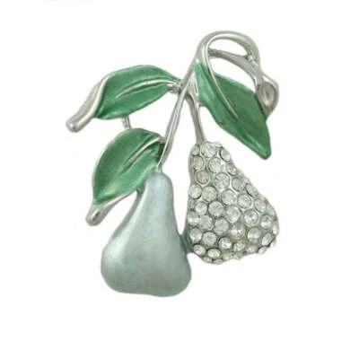 Light Green Enamel and Crystals Pears Brooch Pin - PRF211