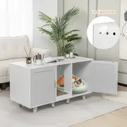 CostwayCat Litter Box Enclosure TV Stand with Scratching Board for 2 Cats-Grey