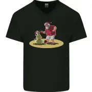 Christmas Beach Santa Clause & Snowman Mens V-Neck Cotton T-Shirt