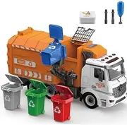 Toy Bin Truck Recycling Garbage Bins Inertia Friction Power DIY Truck Building Automatic Lifting Sound Lights with 4 Coloured Bins