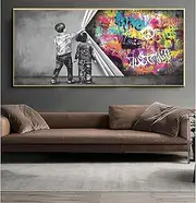 Street Art Banksy Graffiti Wall Art Behind The Curtain Canvas Paintings Wall Art Pictures Home Decor poster and prints 80x160cm Frameless