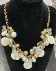 ☘☘M. Haskell Gold W Crystal Shell Opal Bead Gold Chain Frontal Necklace New ☘ ☘