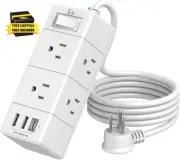 5Ft Outlet Extender Power Strip - Flat Plug Extension Cord with 6 Outlets and 4