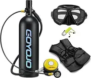 Scuba Tank Kit Portable, 2L Mini Diving Tank Pump Adult with Diving Flashlight & Snorkel Mask, for Underwater Exploration Emergency Rescue Work, 3 Inflatable Ways Certification（Black 2L）