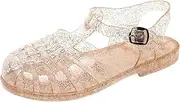 [OMGard] Toddler Jelly Sandals for Girls Unisex Boys Jellies Shoes T-Strap Soft Clear Flats Silver Slippers Size 11 Little Kid Retro Slides Summer Beach Glitter Slingback, Gold, 1.5 Little Kid