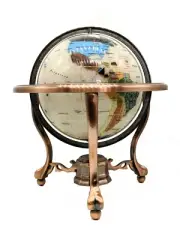 13" Tall Pearl Swirl Ocean 3- leg Copper table stand Gem Gemstone World globe