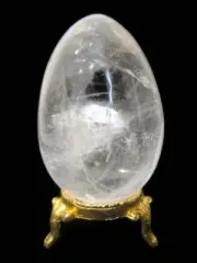 Natural Clear Quartz Healing Crystal Gemstone Egg on Gold Metal Stand