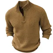 Men's Sweater Pullover Sweater Jumper Jumper Ribbed Waffle Knit Regular Knit Quarter Zip Plain Stand Collar Modern Contemporary Work Daily Wear Clothing Appare