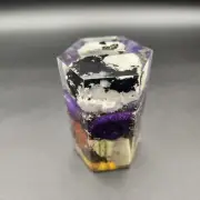 Handmade Hexagon Unique Orgonite, Loaded With Assorted Crystals. 3-3/8" H,
