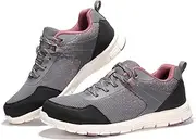 [SPIEZ] Women's Composite Toe Safety Shoes, Breathable Lightweight Work Sneakers, Fashionable Grey/Pink Footwear (US 5.5-10)