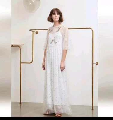 NWT ANTIK BATIK Franky White Nylon Maxi Dress with Cotton Slip 36/XS Stunning!