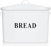 [E-far] Bread Box, Metal Bread Box with Lid for Kitchen Countertop, Large Bread Bin Holder Storage Container - 13" x 9.8" x 7.3" - Holds 2+ Loaves, Modern Farmhouse & Vintage Style - White