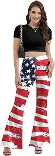 [MAX TSOLMON] USA Flag Pattern Bell Bottom Pants, Flared Women's Leggings, 4th of July Carnival Apparel