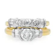 Round And Baguette Diamond Engagement Ring Set 14K Yellow Gold 1.25Cttw SZ 5.25