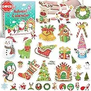 Advent Calendar Diamond Painting Kits - 2024 Advent Calendar for Kids, 24 Days Christmas Countdown Calendar, Arts and Crafts for Girls, DIY Gem Keychains (Green)