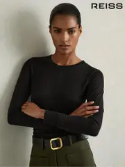 Reiss Black Sierra Ruched Side Crew-Neck Top (B51468) | $180
