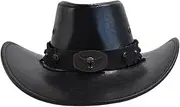 YFVFAGDMKV Faux Leather Wide Brimmed Sun hat Cowboy Hat Women Men Vintage Big Brim Western Cowgirl Cap Windproof Rope Hat(1)