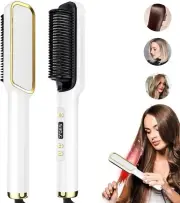 Hair Straightener Brush, 2 in 1 Hair Straightening Iron and Curler, Anti-Scal...