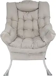 Superrella Modern Soft Accent Chair Living Room Upholstered Single Armchair High Back Lazy Sofa (Golden Grey)
