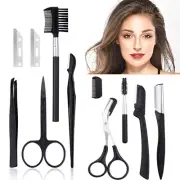 4/9/11Pcs Eyebrow Razor Set Trimmer Hair Removal Shaper Scissors Comb Tweezer;