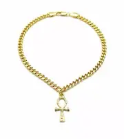 [Icemond] Ankh Pendant Cuban Chain Anklet - Gold or Silver Tone