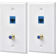 2 Packs Ethernet Coax Wall Plate Outlet with 1 Cat6 Port and 1 Gold-Plated1370