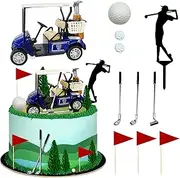 Golf Cake Decorations - Heading for The Green Topper, Birthday Decorations for Golfers With Cart, Flag, Ball - Sport Theme Party Supply (B)