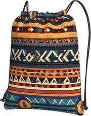 EdWal African National Patterns Print Drawstring Backpack Gym Bags Sports Bags With Zipper Pocket For Travel Beach, Black, One Size
