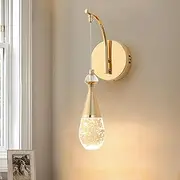 Jiinoo Gold Wall Lamp – Modern LED Wall Sconce Light with Bubble Crystal Shade, Adjustable Hanging Cord, 3500K Warm Light, Elegant Wall Lighting Fixture for Bedroom, Living Room, Hallway & Café