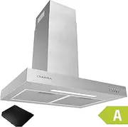 CIARRA CBCS6125 Energy Efficiency A Cooker Hood Silver 60 cm 370 m³/h with CBCF004 Activated Carbon Filter 3 Power Levels Exhaust Air Recirculation Wall Mounted Extractor Hood